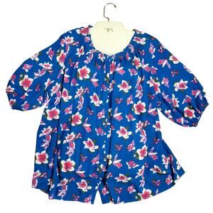 ✨ Basic Editions Blue Floral Peasant Blouse 3X Boho Romantic Plus Size
